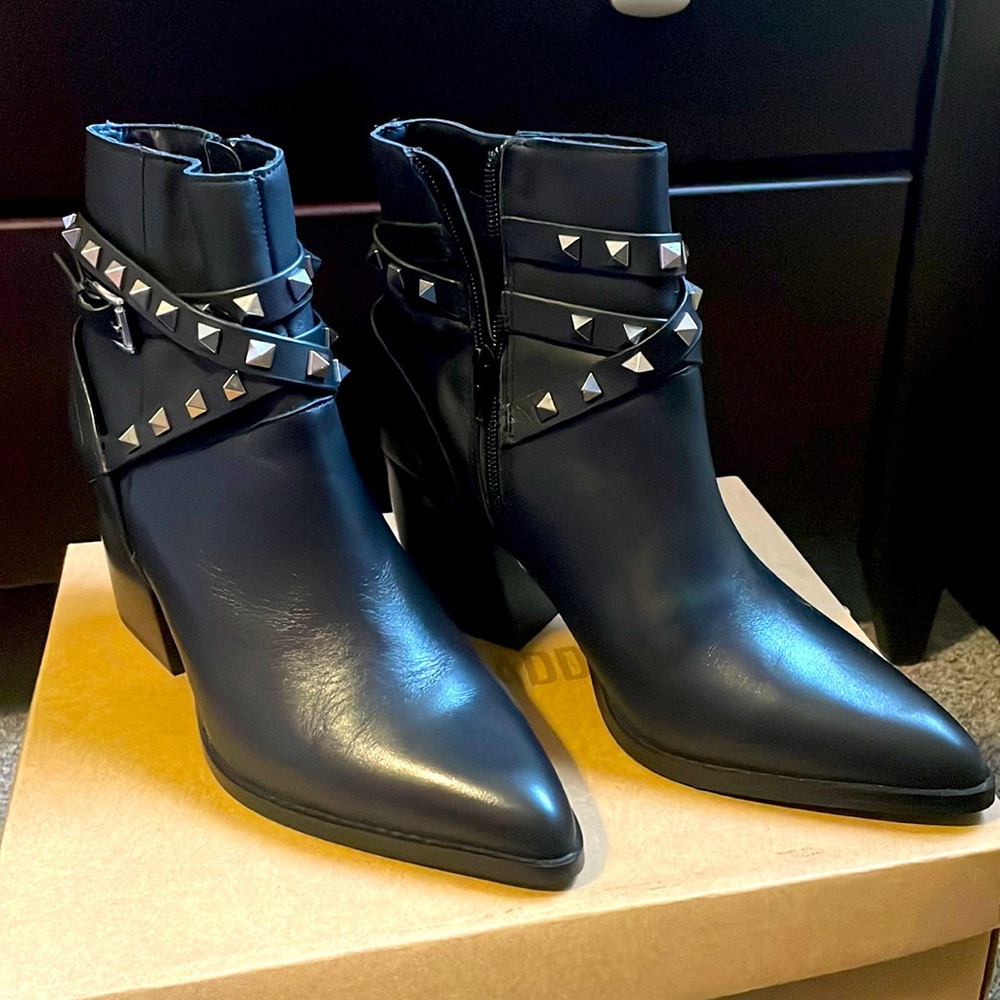 Black Leather bootie with stud details